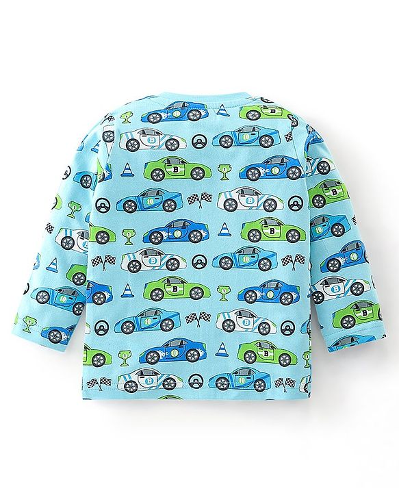 Babyhug Cotton Jersey Full Sleeves Night Suit Car Print - Blue