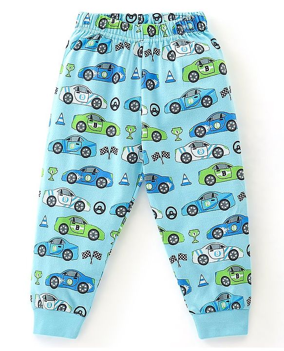 Babyhug Cotton Jersey Full Sleeves Night Suit Car Print - Blue