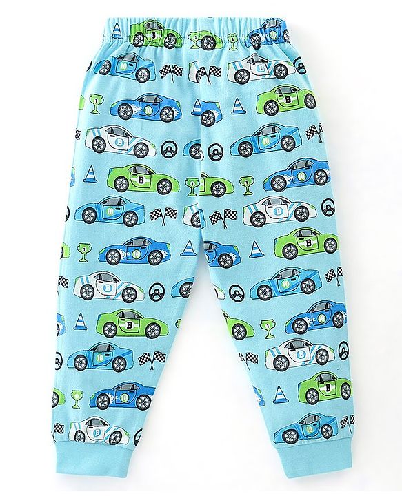 Babyhug Cotton Jersey Full Sleeves Night Suit Car Print - Blue
