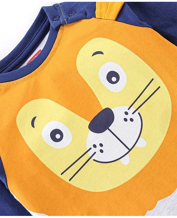 Babyhug Cotton Knit Full Sleeves Night Suit with Animal Print - Blue