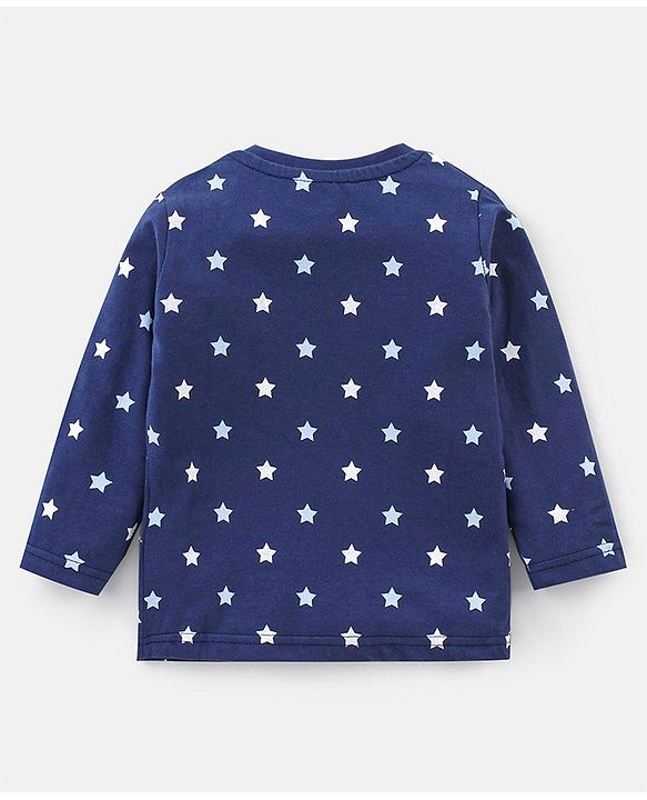 Babyhug Cotton Knit Full Sleeves Night Suit Text & Star Print - Blue