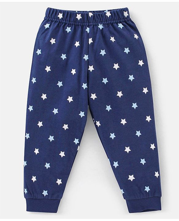 Babyhug Cotton Knit Full Sleeves Night Suit Text & Star Print - Blue