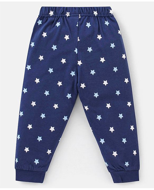 Babyhug Cotton Knit Full Sleeves Night Suit Text & Star Print - Blue
