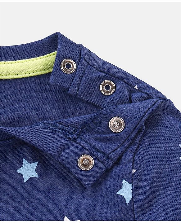 Babyhug Cotton Knit Full Sleeves Night Suit Text & Star Print - Blue