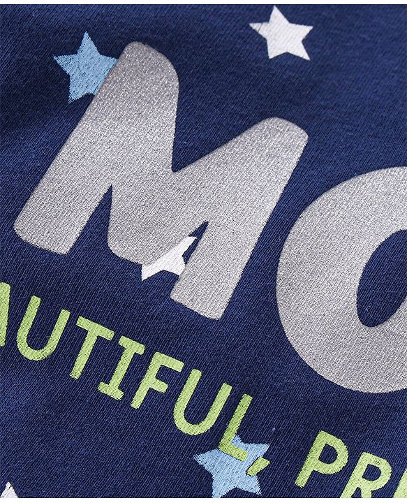 Babyhug Cotton Knit Full Sleeves Night Suit Text & Star Print - Blue