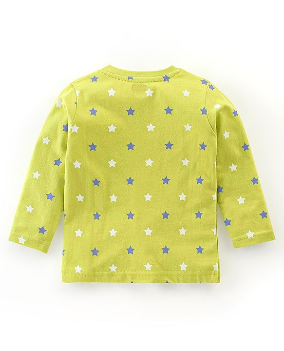 Babyhug Cotton Knit Full Sleeves Night Suit With Text & Stars Print - Green