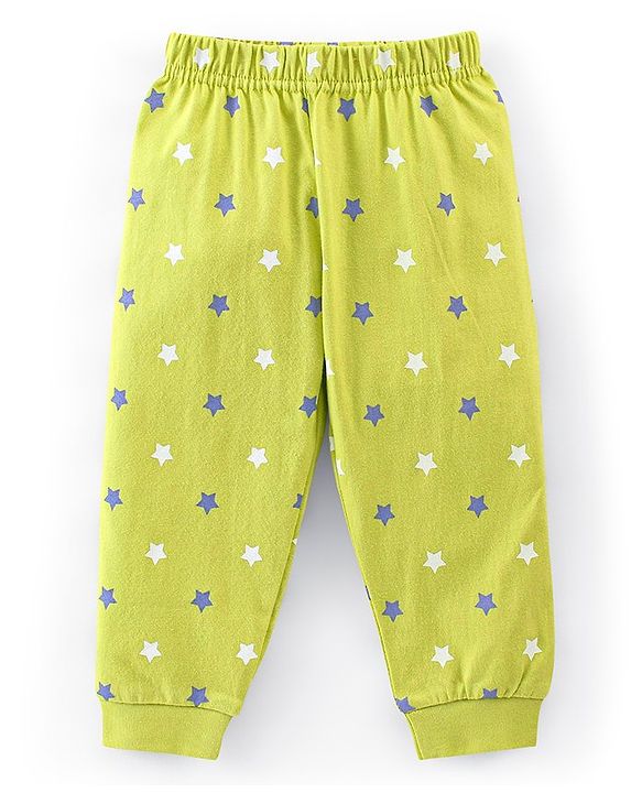 Babyhug Cotton Knit Full Sleeves Night Suit With Text & Stars Print - Green
