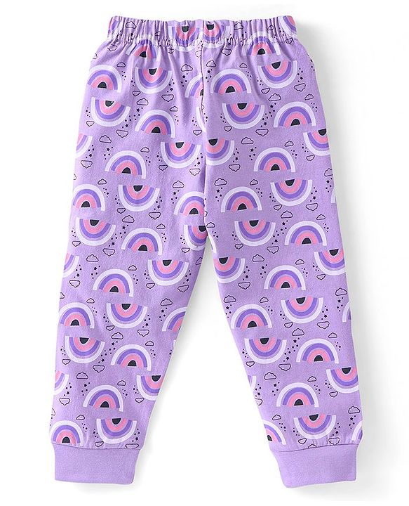 Babyhug Cotton Knit Half Sleeves Night Suit with Unicorn Print - Lavender