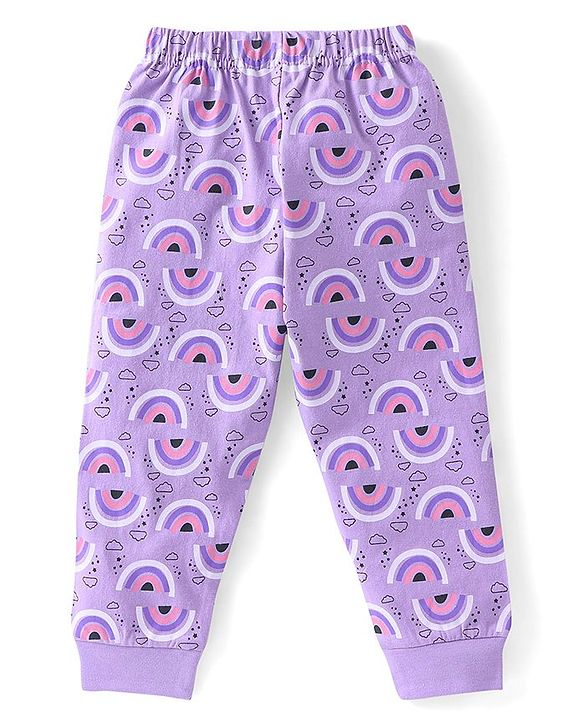 Babyhug Cotton Knit Half Sleeves Night Suit with Unicorn Print - Lavender
