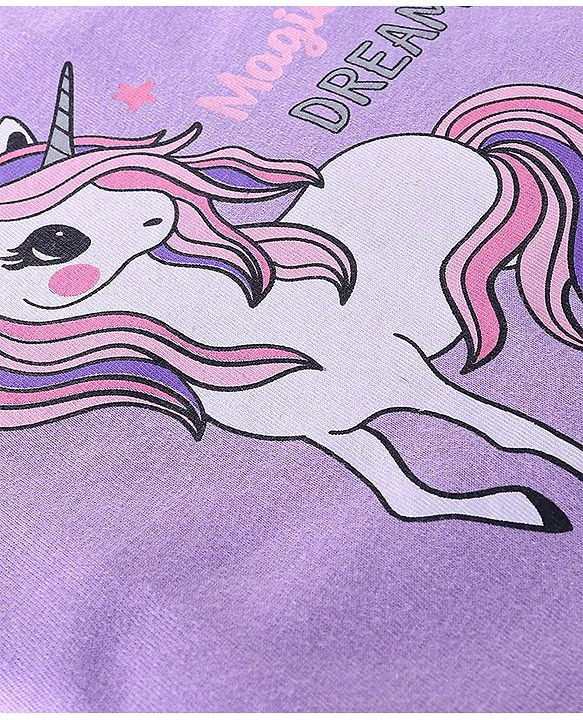 Babyhug Cotton Knit Half Sleeves Night Suit with Unicorn Print - Lavender
