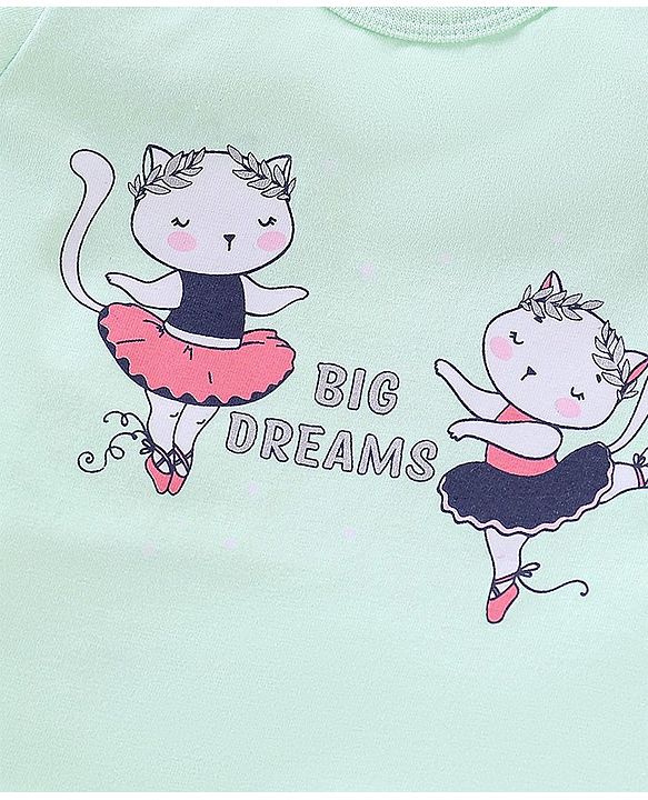 Babyhug Cotton Knit Half Sleeves Night Suit Sweet Kitty Print - Blue
