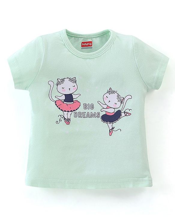 Babyhug Cotton Knit Half Sleeves Night Suit Sweet Kitty Print - Blue