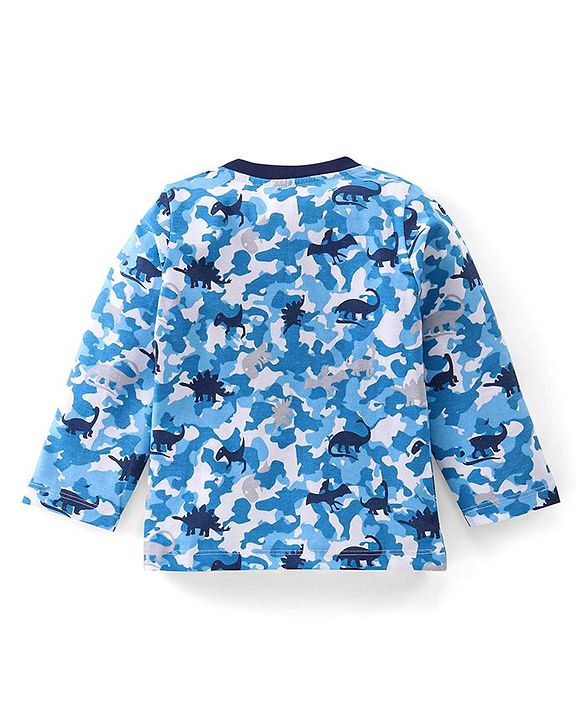 Babyhug Cotton Knit Full Sleeves Camouflage & Dino Printed Night Suits Pack of 2 - Blue & Yellow