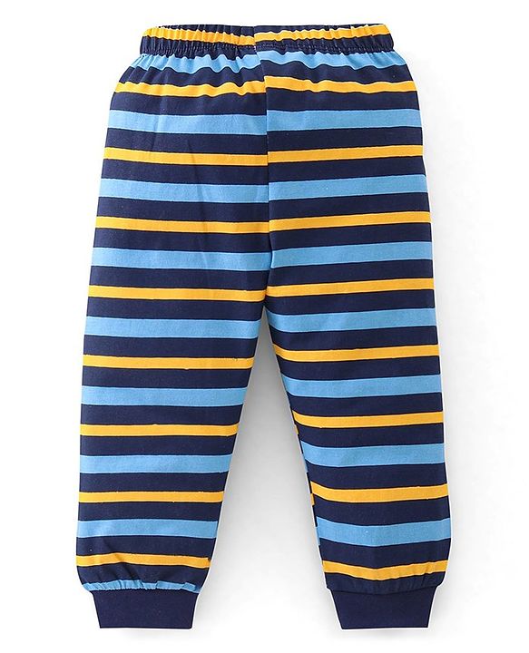 Babyhug Cotton Knit Full Sleeves Camouflage & Dino Printed Night Suits Pack of 2 - Blue & Yellow