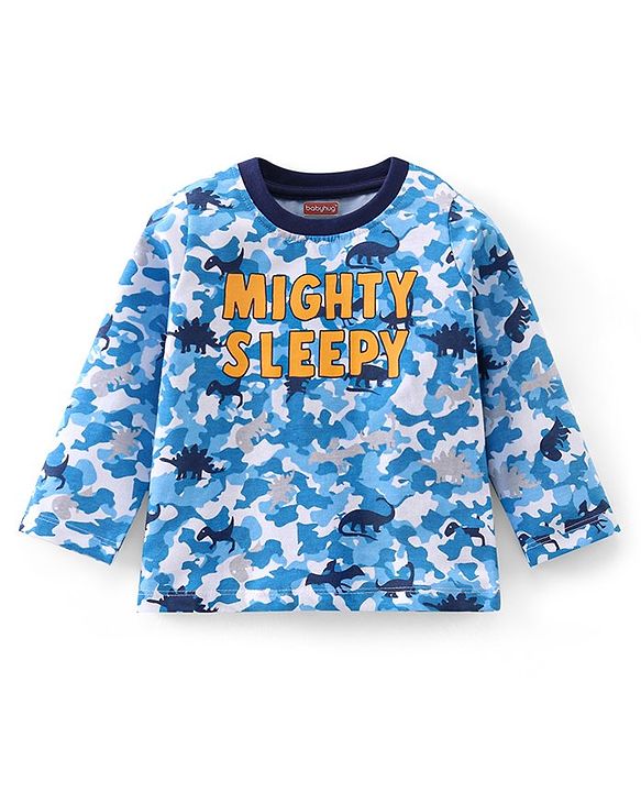 Babyhug Cotton Knit Full Sleeves Camouflage & Dino Printed Night Suits Pack of 2 - Blue & Yellow