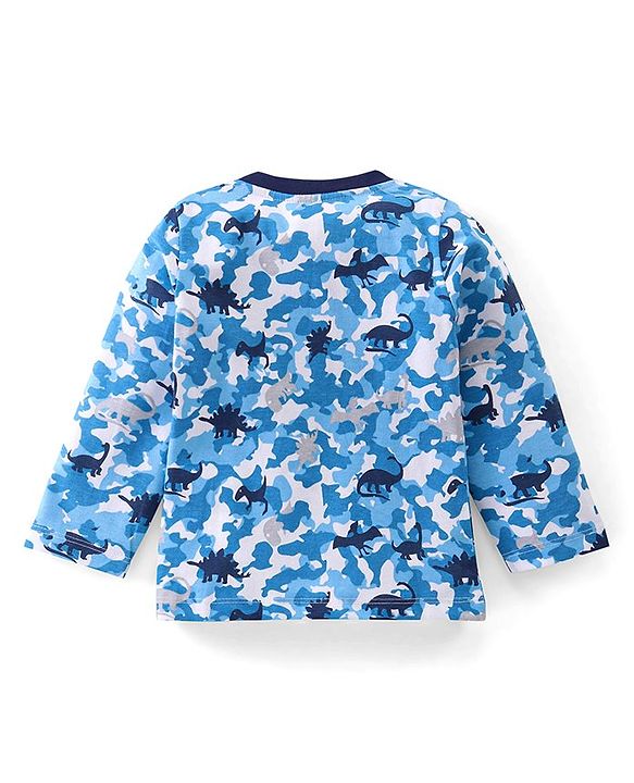Babyhug Cotton Knit Full Sleeves Camouflage & Dino Printed Night Suits Pack of 2 - Blue & Yellow