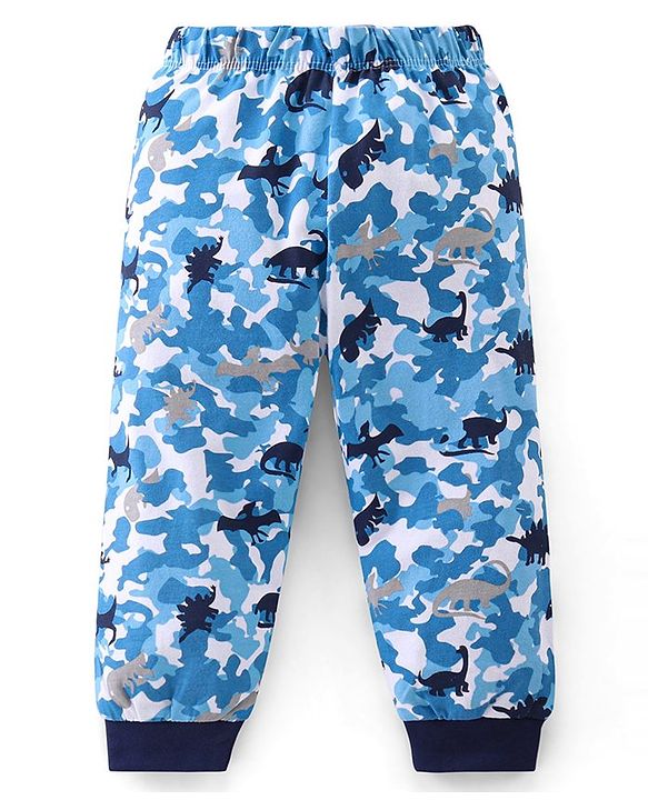 Babyhug Cotton Knit Full Sleeves Camouflage & Dino Printed Night Suits Pack of 2 - Blue & Yellow