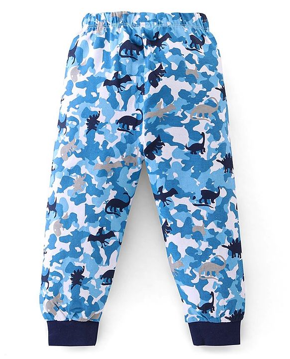 Babyhug Cotton Knit Full Sleeves Camouflage & Dino Printed Night Suits Pack of 2 - Blue & Yellow
