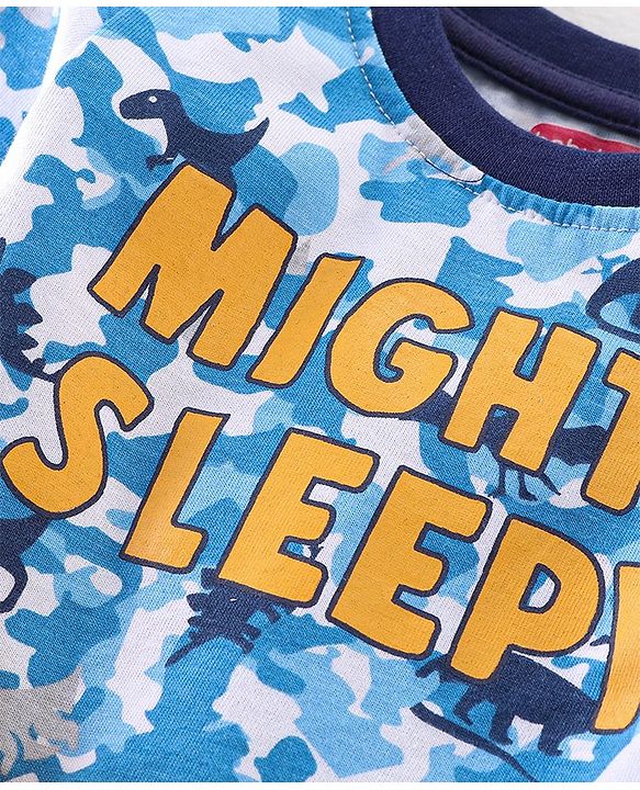 Babyhug Cotton Knit Full Sleeves Camouflage & Dino Printed Night Suits Pack of 2 - Blue & Yellow