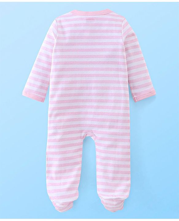 Babyhug Cotton Knit Full Sleeves Footed Sleepsuit Kitty Print Pack of 2 - Red & Pink