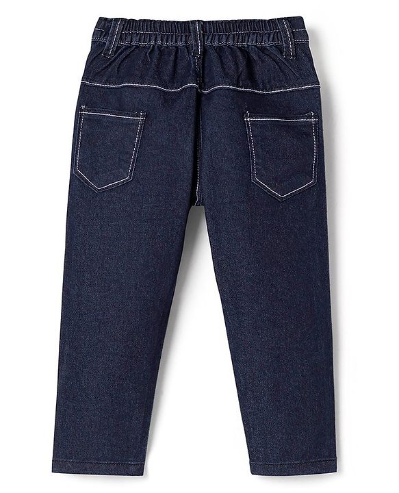 Babyhug Cotton Spandex Full Length Stretchable Solid Jeans - Dark Blue
