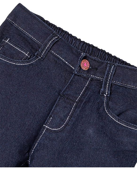 Babyhug Cotton Spandex Full Length Stretchable Solid Jeans - Dark Blue