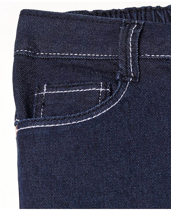 Babyhug Cotton Spandex Full Length Stretchable Solid Jeans - Dark Blue
