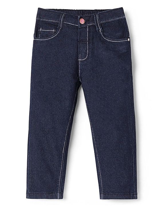 Babyhug Cotton Spandex Full Length Stretchable Solid Jeans - Dark Blue