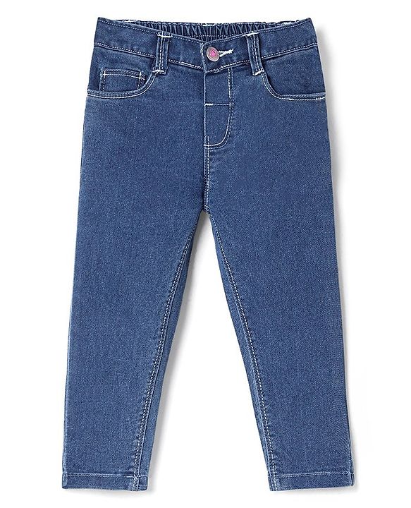 Babyhug Cotton Spandex Full Length Stretchable Solid Jeans - Dark Blue
