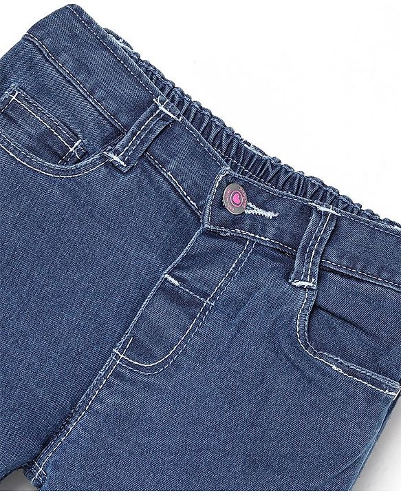Babyhug Cotton Spandex Full Length Stretchable Solid Jeans - Dark Blue