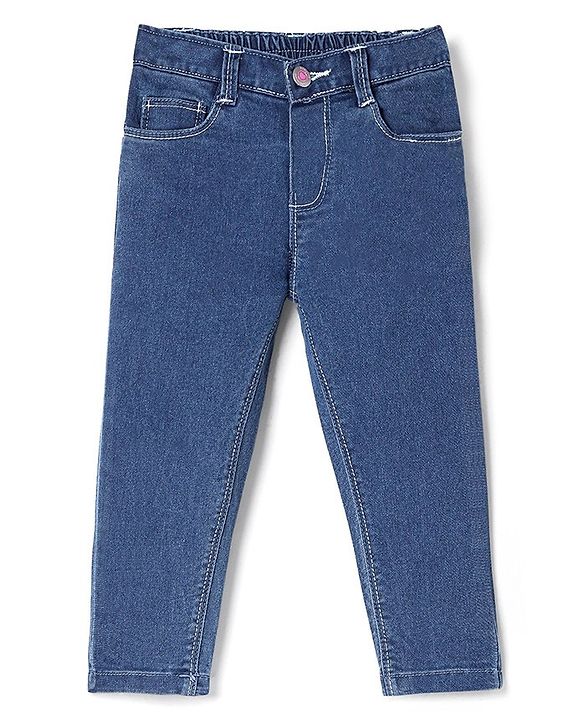 Babyhug Cotton Spandex Full Length Stretchable Solid Jeans - Dark Blue