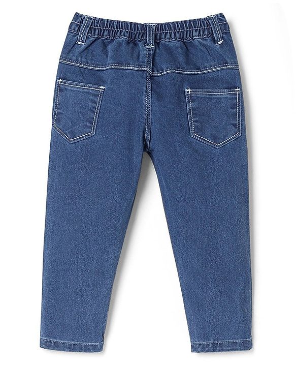 Babyhug Cotton Spandex Full Length Stretchable Solid Jeans - Dark Blue