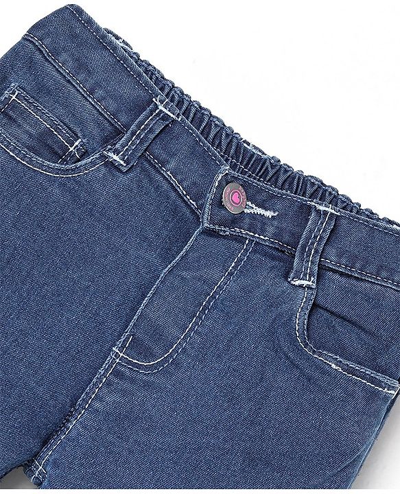 Babyhug Cotton Spandex Full Length Stretchable Solid Jeans - Dark Blue