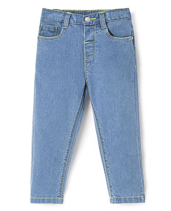 Babyhug Cotton Spandex Full Length Stretchable Solid Jeans - Dark Blue