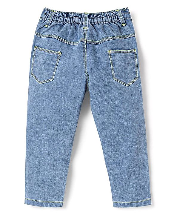 Babyhug Cotton Spandex Full Length Stretchable Solid Jeans - Dark Blue