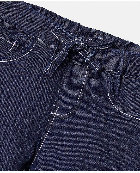 Babyhug Cotton Spandex Full Length Solid Color Stretchable Washed Denim Joggers - Dark Blue