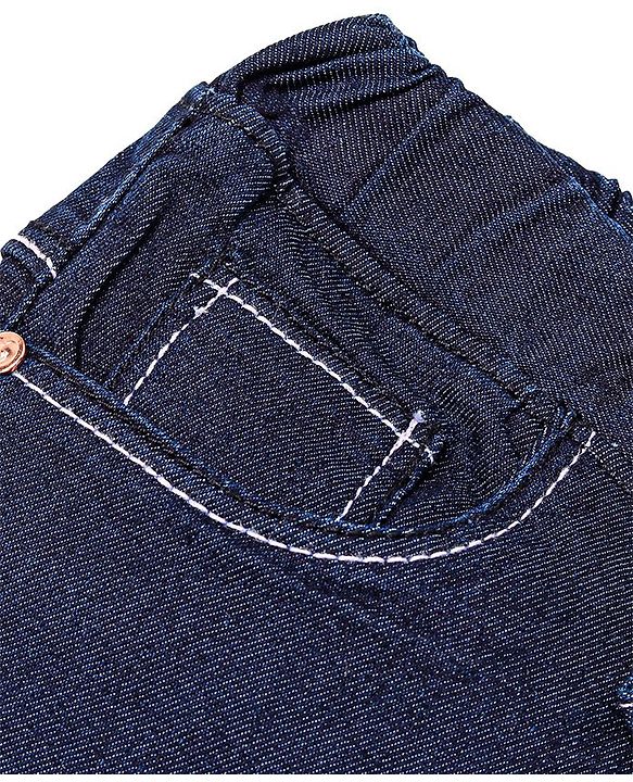 Babyhug Cotton Spandex Full Length Solid Color Stretchable Washed Denim Joggers - Dark Blue