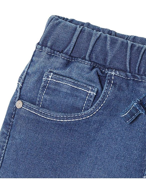 Babyhug Cotton Spandex Full Length Solid Color Stretchable Washed Denim Joggers - Blue