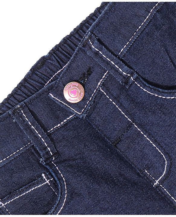 Babyhug Cotton Spandex Capri Length Stretchable Solid Jeans - Dark Blue
