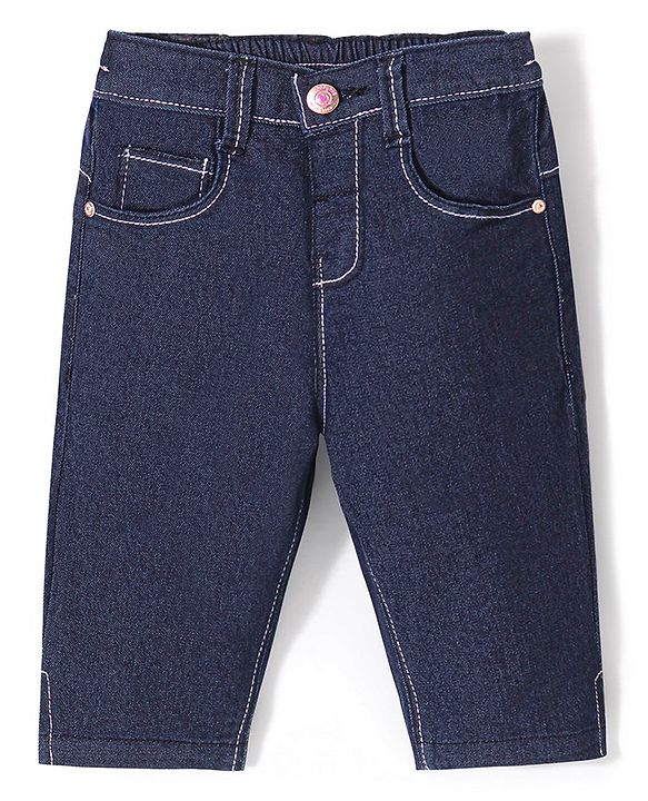 Babyhug Cotton Spandex Capri Length Stretchable Solid Jeans - Dark Blue