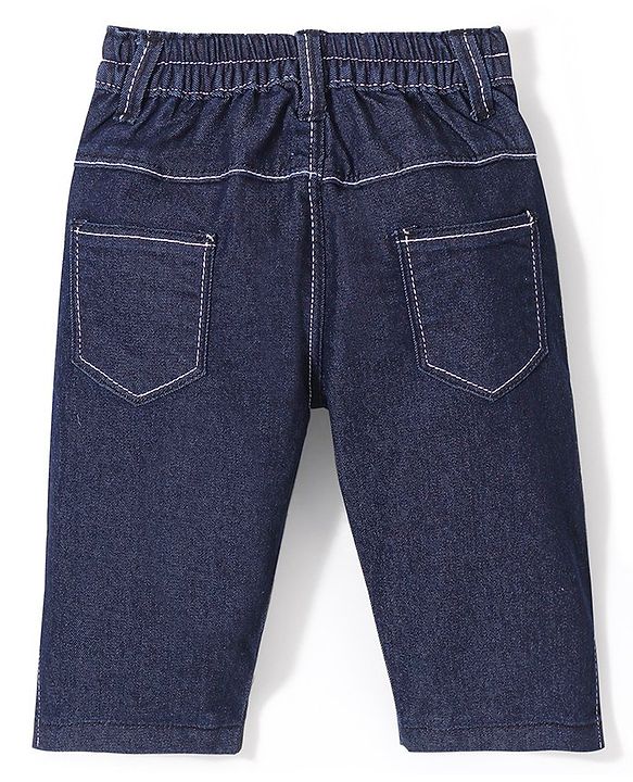 Babyhug Cotton Spandex Capri Length Stretchable Solid Jeans - Dark Blue
