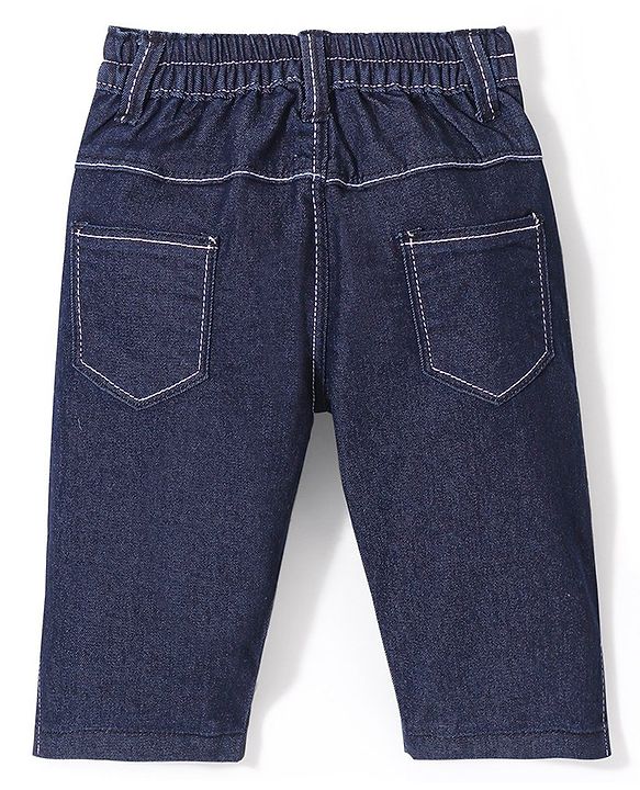 Babyhug Cotton Spandex Capri Length Stretchable Solid Jeans - Dark Blue