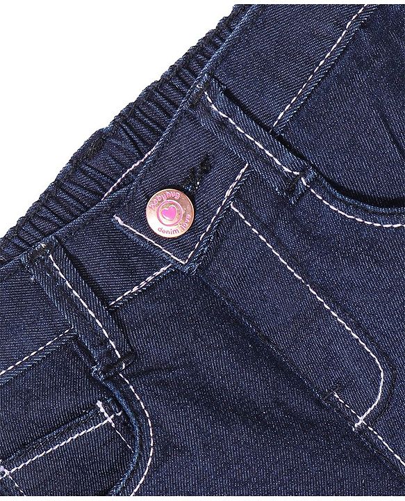 Babyhug Cotton Spandex Capri Length Stretchable Solid Jeans - Dark Blue
