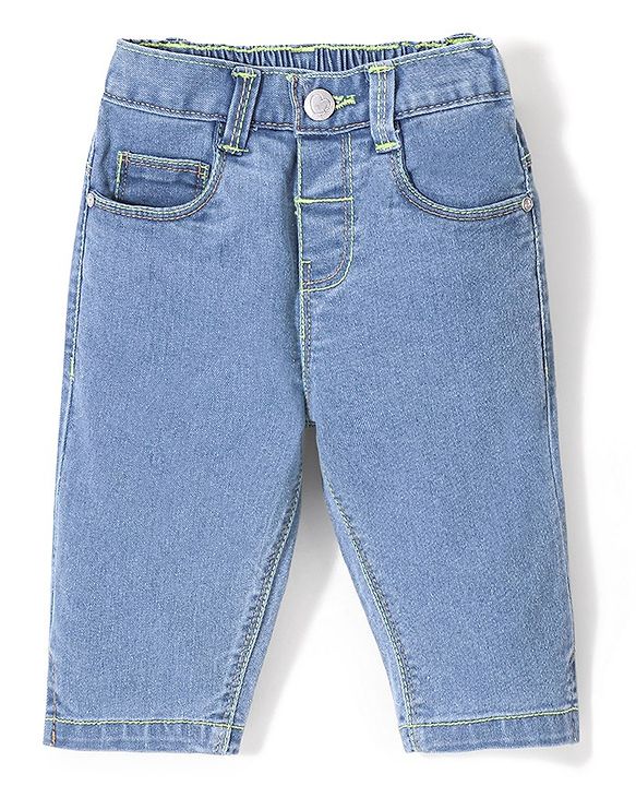 Babyhug Cotton Spandex Capri Length Stretchable Solid Jeans - Dark Blue