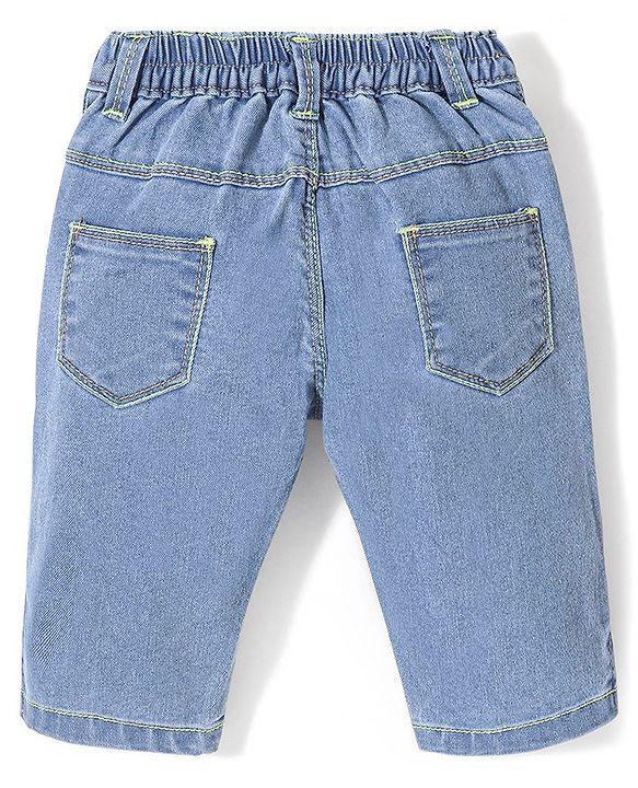 Babyhug Cotton Spandex Capri Length Stretchable Solid Jeans - Dark Blue