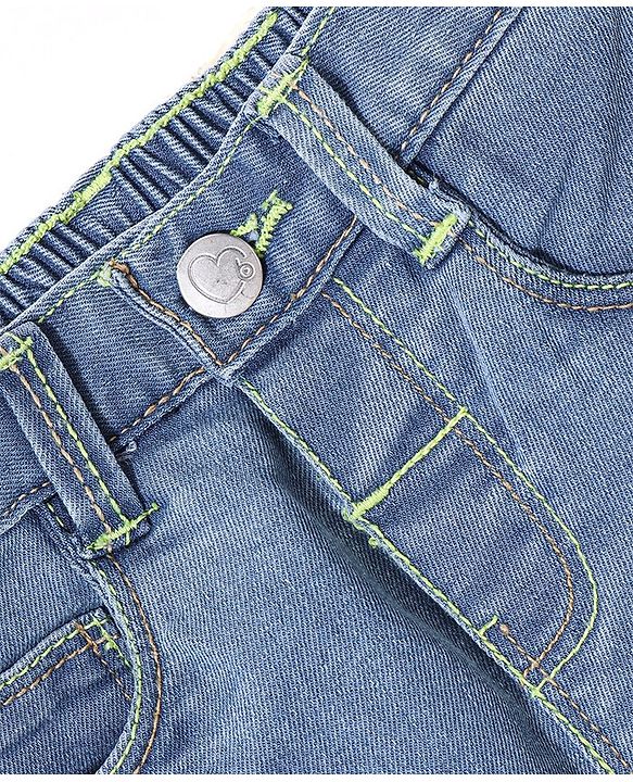 Babyhug Cotton Spandex Capri Length Stretchable Solid Jeans - Dark Blue