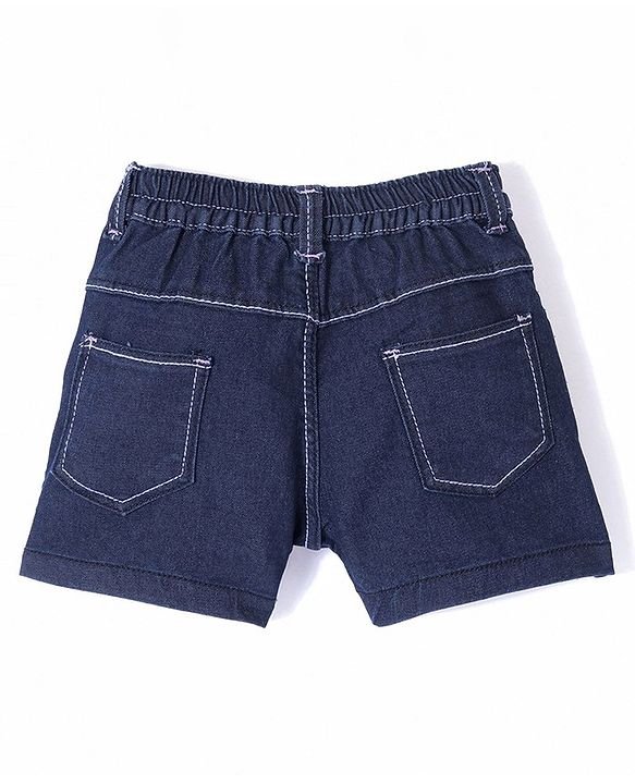 Babyhug Cotton Poly Washed Denim Shorts With Stretch - Dark Blue