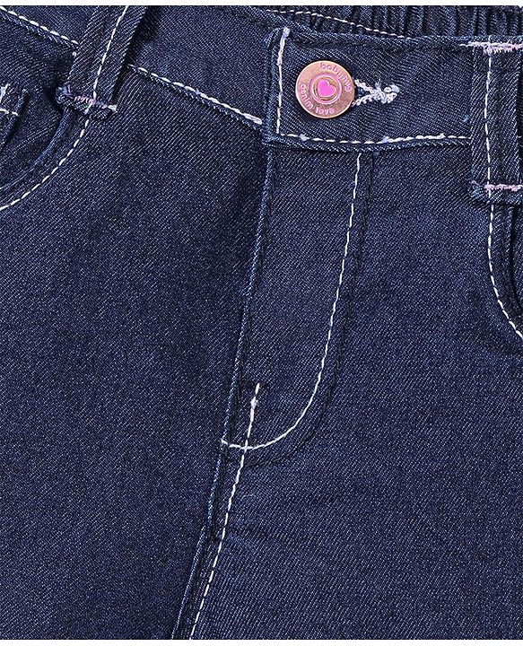 Babyhug Cotton Poly Washed Denim Shorts With Stretch - Dark Blue