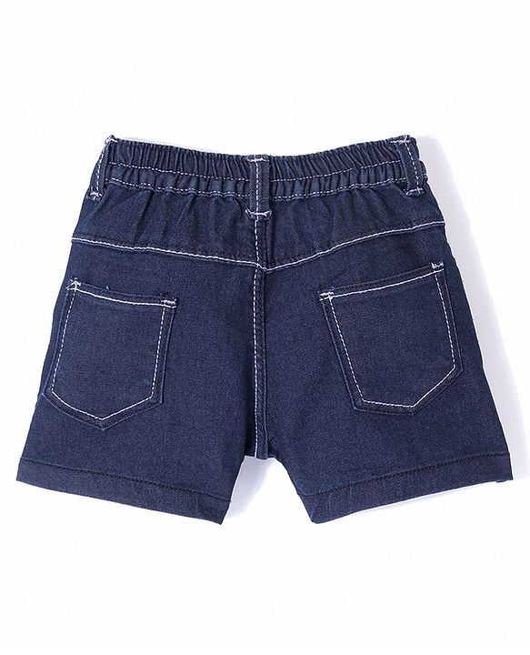 Babyhug Cotton Poly Washed Denim Shorts With Stretch - Dark Blue