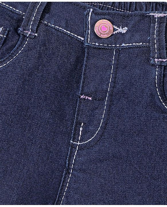 Babyhug Cotton Poly Washed Denim Shorts With Stretch - Dark Blue